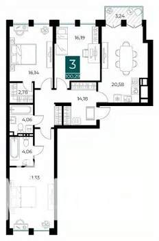 3-к квартира, вторичка, 100м2, 4/13 этаж