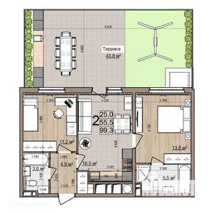 2-к квартира, вторичка, 99м2, 1/26 этаж
