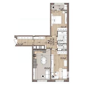 2-к квартира, вторичка, 77м2, 21/25 этаж