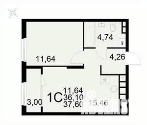 1-к квартира, вторичка, 38м2, 2/22 этаж