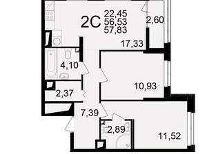 2-к квартира, вторичка, 58м2, 12/25 этаж