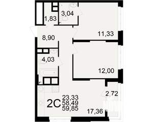 2-к квартира, вторичка, 58м2, 18/25 этаж