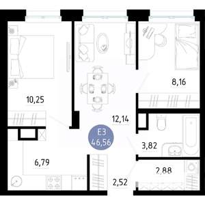 2-к квартира, вторичка, 47м2, 4/14 этаж