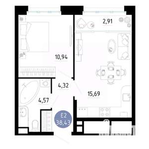1-к квартира, вторичка, 38м2, 3/25 этаж