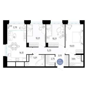 3-к квартира, вторичка, 73м2, 24/25 этаж