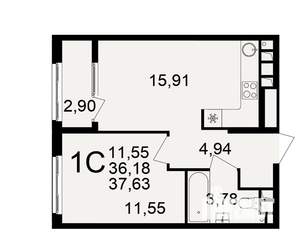 1-к квартира, вторичка, 36м2, 12/21 этаж