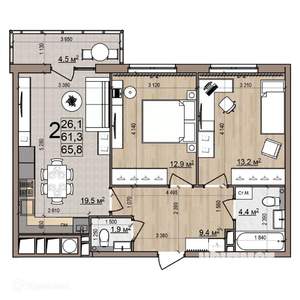 2-к квартира, вторичка, 66м2, 21/26 этаж