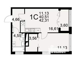 1-к квартира, вторичка, 41м2, 21/25 этаж