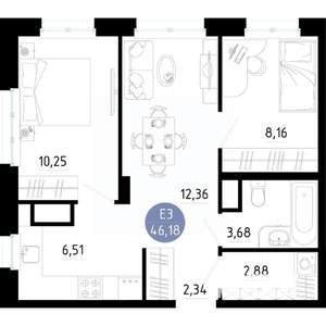 2-к квартира, вторичка, 46м2, 11/14 этаж