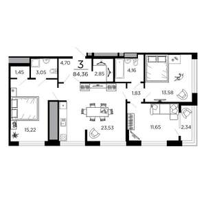 3-к квартира, вторичка, 84м2, 18/19 этаж