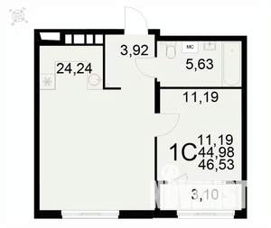1-к квартира, вторичка, 47м2, 6/22 этаж