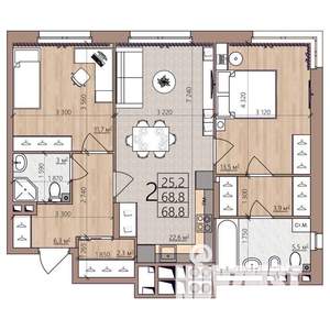 2-к квартира, вторичка, 69м2, 5/9 этаж