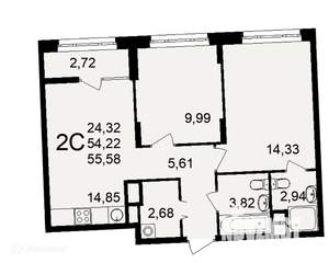 2-к квартира, вторичка, 56м2, 2/26 этаж