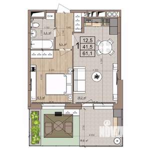 1-к квартира, строящийся дом, 61м2, 1/8 этаж