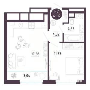 1-к квартира, вторичка, 41м2, 4/18 этаж
