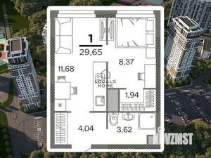 1-к квартира, вторичка, 30м2, 16/26 этаж