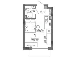 Студия квартира, вторичка, 20м2, 12/25 этаж