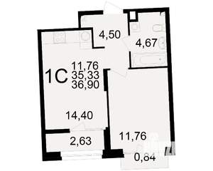1-к квартира, вторичка, 35м2, 8/25 этаж