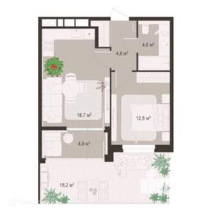 1-к квартира, вторичка, 64м2, 1/9 этаж