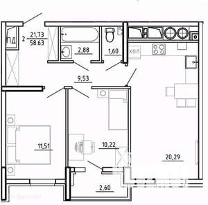 2-к квартира, вторичка, 59м2, 13/26 этаж