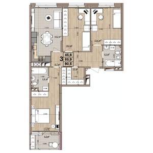 3-к квартира, строящийся дом, 91м2, 3/25 этаж