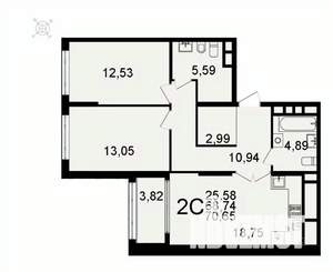 2-к квартира, вторичка, 71м2, 11/26 этаж