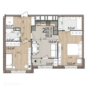 2-к квартира, вторичка, 66м2, 20/26 этаж