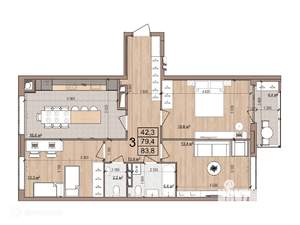 3-к квартира, вторичка, 84м2, 6/17 этаж
