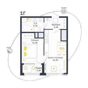 1-к квартира, вторичка, 40м2, 16/25 этаж