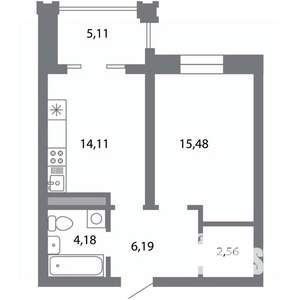 1-к квартира, строящийся дом, 45м2, 3/5 этаж