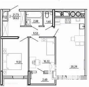 2-к квартира, вторичка, 59м2, 14/26 этаж