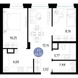 2-к квартира, вторичка, 46м2, 10/14 этаж