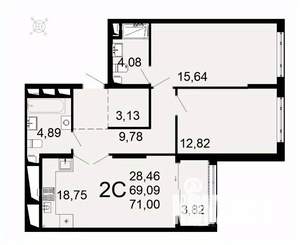 2-к квартира, вторичка, 71м2, 18/26 этаж