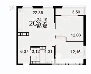 2-к квартира, вторичка, 61м2, 13/22 этаж