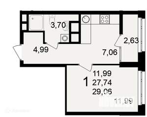 1-к квартира, вторичка, 29м2, 21/26 этаж