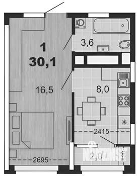1-к квартира, вторичка, 30м2, 16/25 этаж
