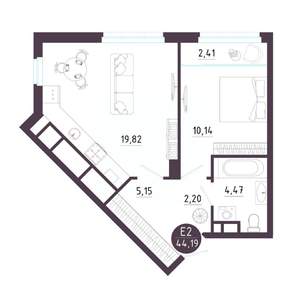 1-к квартира, вторичка, 44м2, 6/18 этаж