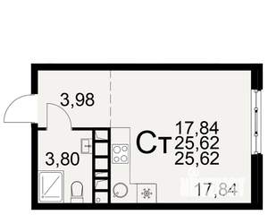 1-к квартира, вторичка, 26м2, 4/22 этаж