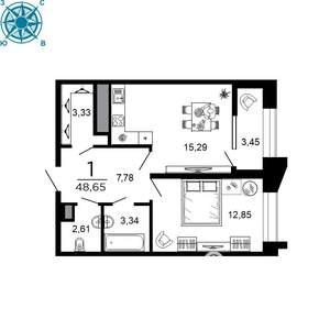 1-к квартира, вторичка, 49м2, 6/19 этаж
