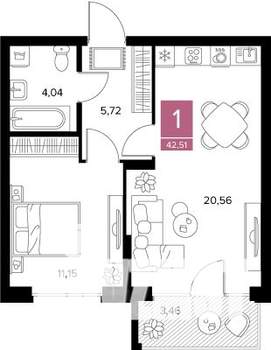 1-к квартира, вторичка, 43м2, 7/9 этаж