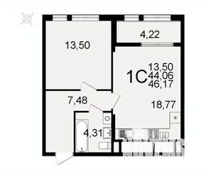 1-к квартира, вторичка, 46м2, 3/26 этаж