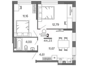 2-к квартира, вторичка, 44м2, 16/25 этаж