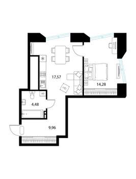 1-к квартира, вторичка, 46м2, 13/17 этаж