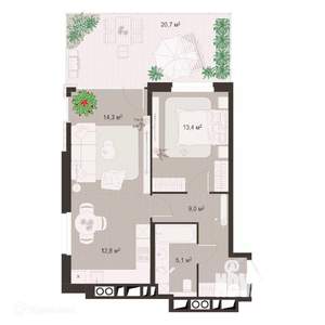 2-к квартира, вторичка, 75м2, 1/9 этаж