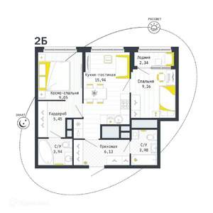 2-к квартира, вторичка, 55м2, 10/26 этаж