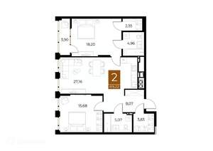 2-к квартира, вторичка, 89м2, 3/9 этаж