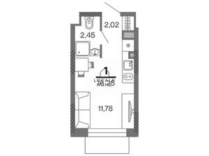 Студия квартира, вторичка, 16м2, 12/25 этаж