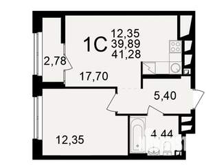 1-к квартира, вторичка, 40м2, 21/25 этаж