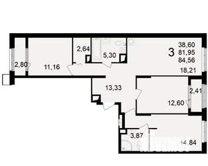 3-к квартира, вторичка, 82м2, 6/23 этаж