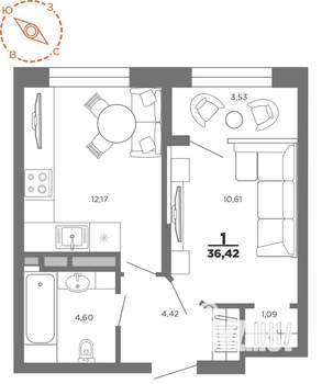 1-к квартира, вторичка, 36м2, 10/22 этаж